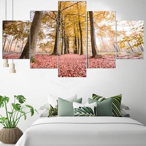 5 Pieces Wall Art Canvas Painting Landscape Poster Yellow Leaf Forest Home Decoration Modern Living Room Framework Pictures