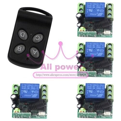 DC 12V 1CH Digital Wireless Remote Control Switch Relay Set 4 Receiver 1Transmitter ON OFF Fixed Code For Light Lamp Garage Gate