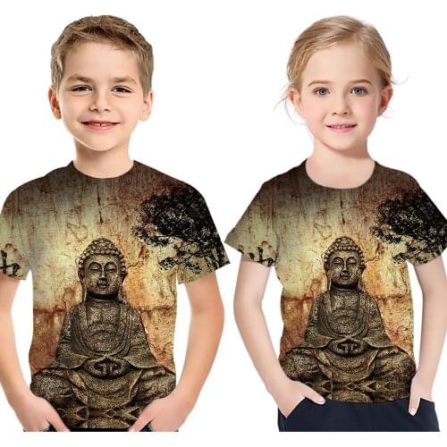 90-160cm Buddha 3D Printing American Kids Summer T-shirt 3D Print Boys Girls Cartoon Strange Shirt Tops Teen Clothes 1-13 years