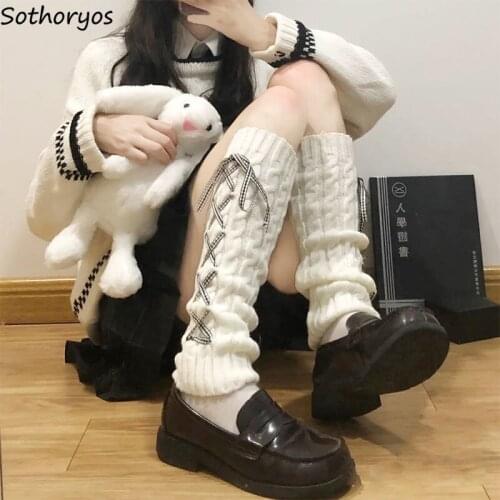 Designer Leg Warmers Women Lace Up Teenagers Trendy JK Lolita Soft Japanese Knitted Females Socks Foot Cover New-arrival Leisure