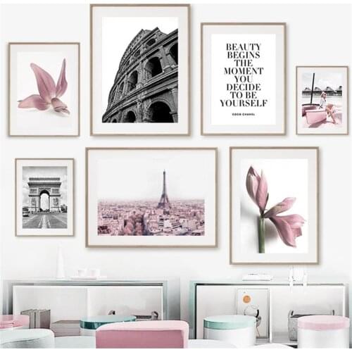 City Landscape Pink Black Poster Paintings for Interior Frameless Black and White Nordic Canvas Pictures Home Room Decor