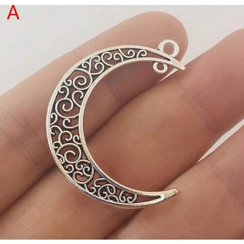 JINDINSP 10pcs Charms Hollow Moon 40x30mm Antique Silver Color Pendants Making DIY Handmade Tibetan Silver Jewelry