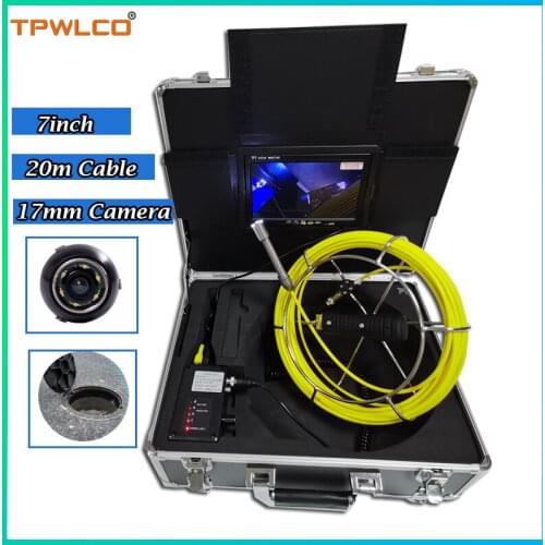 20m Cable Reel 17mm Pipe Sewer Endoscope Video Camera Head 7inch LCD Monitor Waterproof Plumbing Inspection Camera Robot System