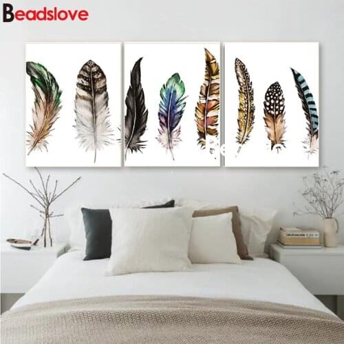 3 pcs square diamond painting Water-color Feather,diamond embroidery full round drill mosaic 3d picture gift