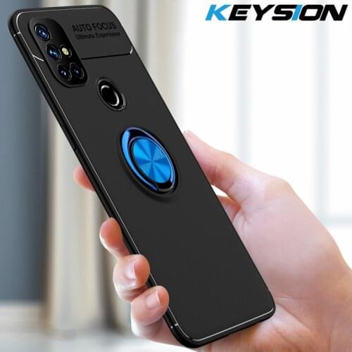 KEYSION Shockproof Case for Oneplus Nord N10 5G Soft Silicone Magnetic Ring Stand Phone Back Cover for Oneplus Nord N100 1+ Nold