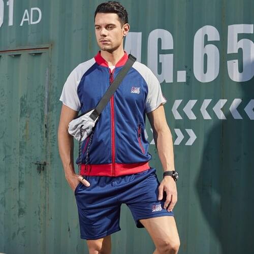 Fashion Mens T Shirt Shorts Sets Summer New Sports Casual Cardigan Tshirts 2 Piece Suit Men Patchwork Stracksuit Chandals Hombre