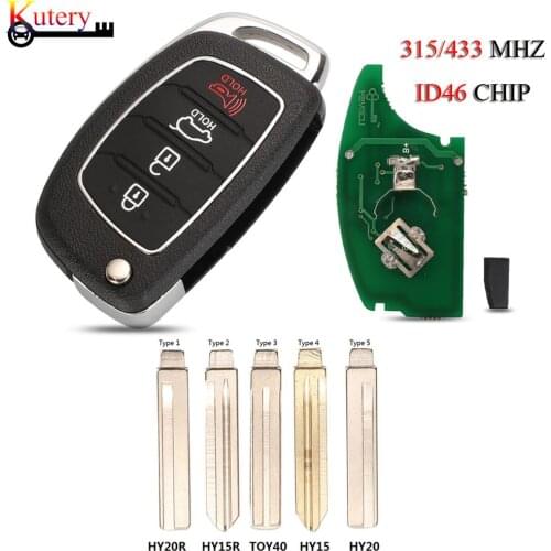 Kutery 4B 315/433mhz ID46 Remote Key for Hyundai Accent Ix35 I30 Solaris Tucson I20 Santa Fe Keyless Flip Folding