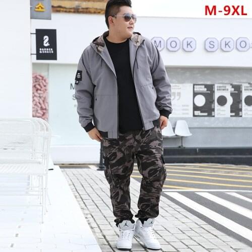 Men Sets Clothes Coat For Mens Tracksuit Man Jacket Harem Cargo Pants Camouflage 2 Piece Set Men Suits 6XL 7XL 8XL 9XL Hoodies
