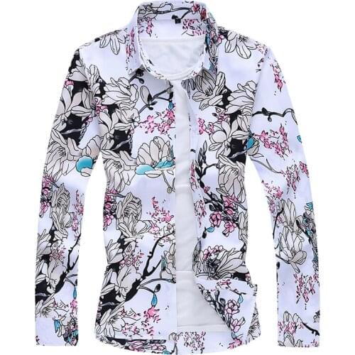 MenS Long Sleeve 2021 New Fashion Print Floral Spring Autumn Casual Shirts Clothes
