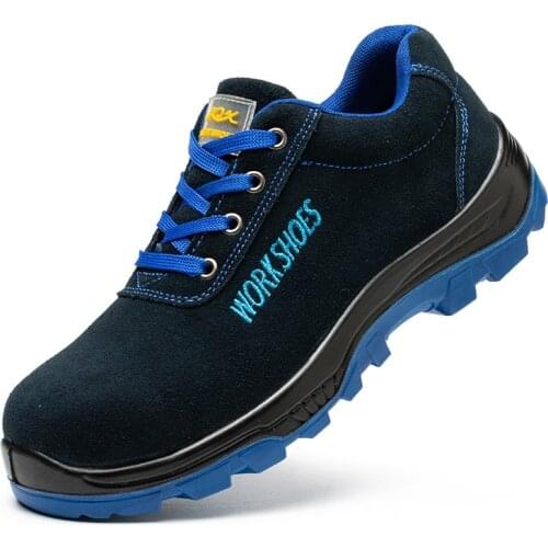 Plus size mens casual steel toe caps shoes blue cow suede leather welding safety shoe tooling security work boots safe sneakers
