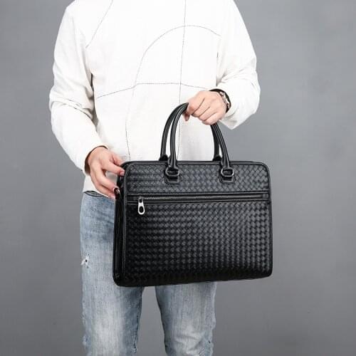 Men Shoulder Handbag Office Business Travel Bag Bags for Documents Big Mens Briefcase Luxury Woven Leather Laptop Bags