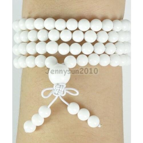 Natural White Alabaster 6mm Gems Stone Buddhist 108 Beads Prayer Mala Multi-Purpose Stretchy Bracelet 5Strands/Pack