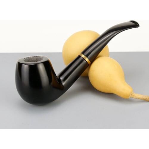 New Black Smoking Pipe Metal Ring Bent Tobacco Pipe 10 tools free Ebony Wood Pipe 9mm Filter Vintage Pipe Smoke Tool