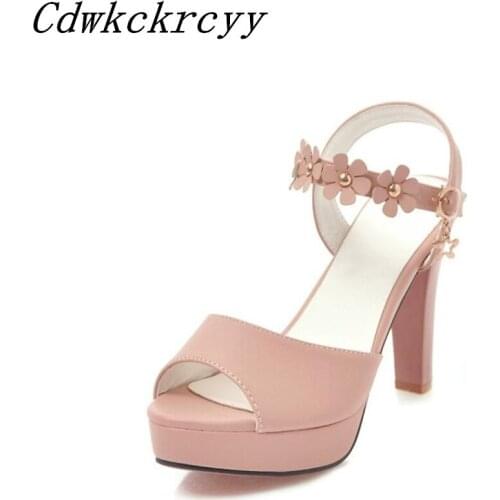 Summer New pattern fashion Pink Flower Sweet High-heeled Fish mouth Women sandals Thick bottom Waterproof temperament sandals