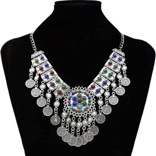 Gypsy color Coin Colorful Bead Tassel Choker Statement Necklace Women Tribal India Bohemian Belly Dance Ethnic Turkish Jewelry