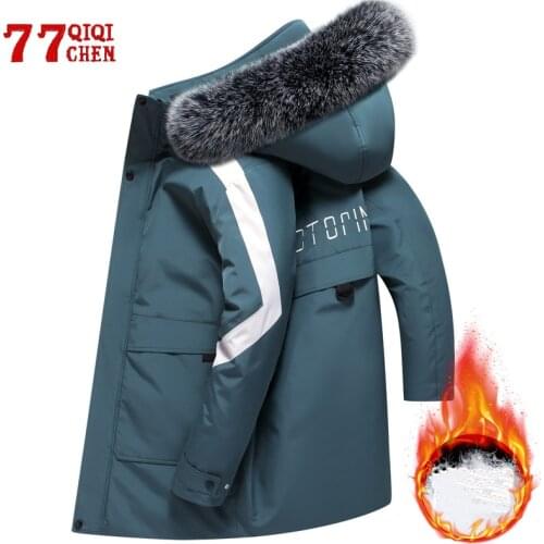 -30 Degree White Duck Down Parka Men Thicken Warm Jacket Winter Casual Hooded Coat Male Fur Collar Mens Mid-length Windbreaker