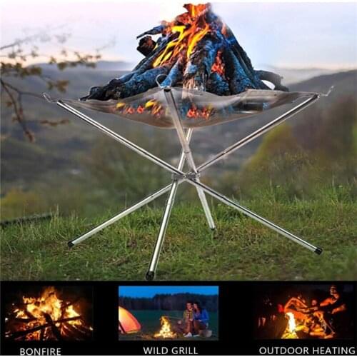 Portable Outdoor Fire Pit Collapsing Steel Mesh Fire Stand Perfect For Camping Backyard And Garden With Carrying Bag