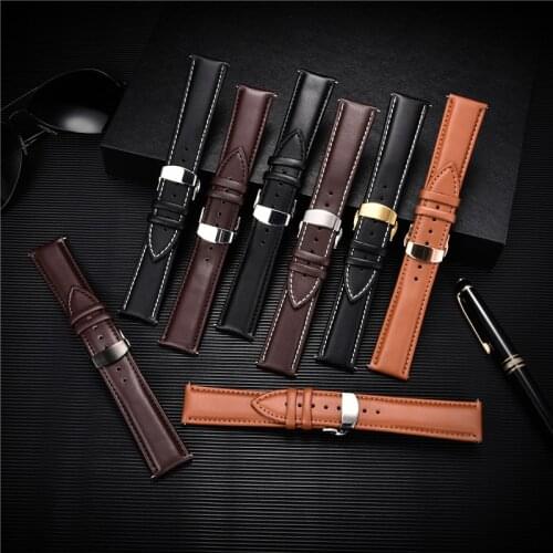 Genuine Leather Watch Strap Business Watchband 18mm 20mm 22mm 24mm with Solid Automatic Butterfly Buckle Soft Watchbands