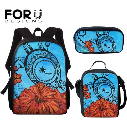 FORUDESIGNS Chuuk And Polynesian Turtle Hibiscus Printed Womens Backpacks Student Schoolbag Set Kids School Backpack Bagpack