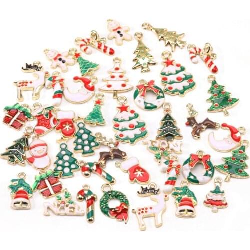 10Pcs/set Mix Charm Christmas Tree Elk Snowman Shape Drip Oil Pendant Charms for Necklace Bracelets DIY Jewelry Making