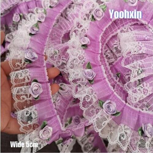 5CM Wide Modern Embroidery 3D rose flower lace fabric trim ribbon DIY sewing applique collar fringe guipure wedding cloth decor