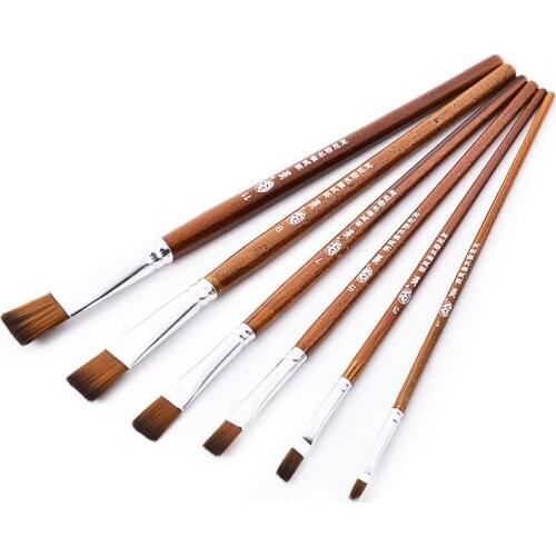 Special price sale wood short rod nylon hair oil painting flat head acrylic water powder Paintbrush art supplies Children brush