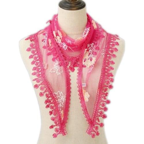 Triangle Soft Lace Veil Scarf Women Embroidered Tassel Veil Floral Prayer Church Headcovering Scarves Sheer Party Stoles