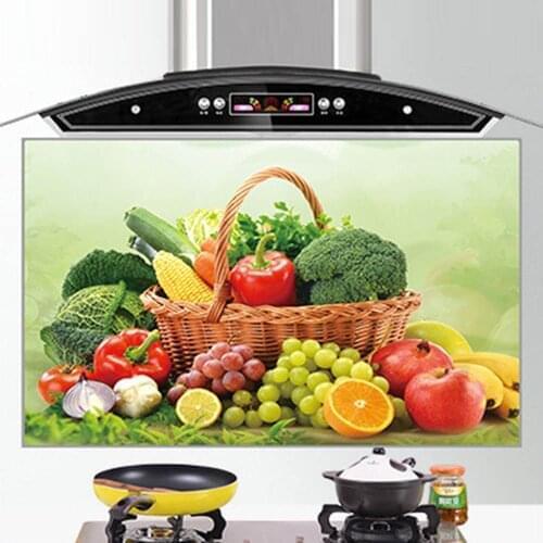 60*90cm Waterproof Anti-oil Stain Aluminum Foil Sticker Kitchen Cabinet Sticker Fruit Vegetable Pattern Wall Paper Home Decor