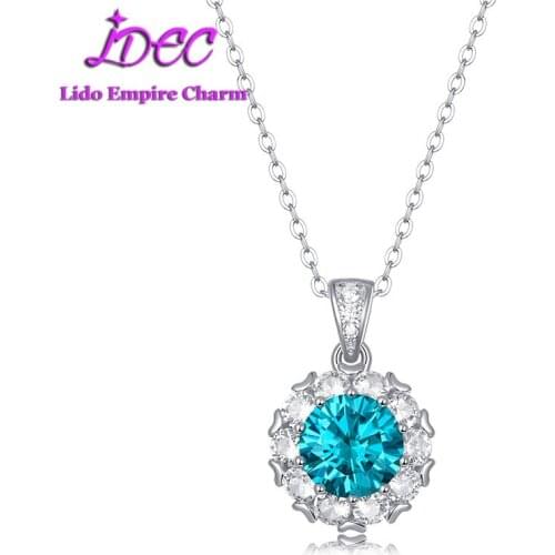Blue Moissanite 3 Carat Pendant Necklace Real 925 Sterling Silver for Women Office Lady Fine Jewelry Eternal Wedding Gift