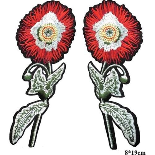 1Pair Red Flower Embroidered Patches for Clothes Iron on Flower Patch Applique for DIY Fashion Clothes LSHB574