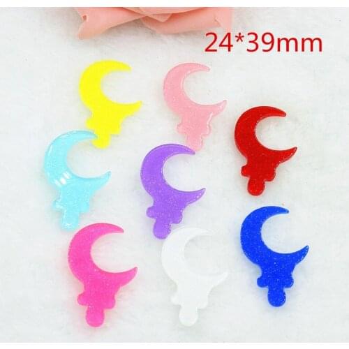 10pcs/lot kawaii resin cabochons accessories DIY planar resin moon with glitter 24*39mm mix colors