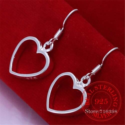 100% Real 925 Sterling Silver Korean Stereoscopic Heart Vintage Dangle Earrings For Women 2020 Engagement Wedding Jewelry Gift