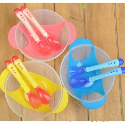 3pcs / Lot Toddler Kids Bowl Feeding Lid Training Dishes with Spoon Fork Children Plates Set Baby Feeding Bowl Dinnerware Set