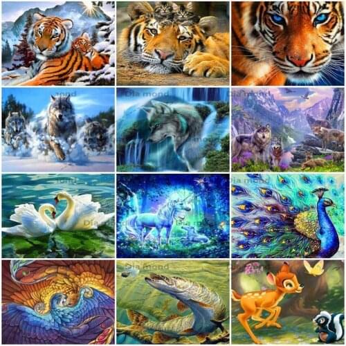 Diamond Painting Tiger Wolf Peacock Cross Stitch Diamond Embroidery Animal Mosaic Rhinestones Needlework Home Decoration
