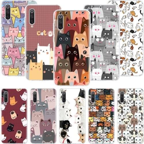 Cartoon Cute Cats Background Phone Case For Xiaomi Redmi Note 10 9 8 Pro 9S 8 8T 7 6 5 6A 7A 8A 9A 9C 4X S2 K20 K30 Art Cover Co