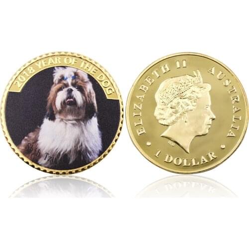 Home Decor Decorative Crafts 24 K 999.9 Gold Plated The Year of The Dog Metal Coin Creative Lucky Coins Worth Collection