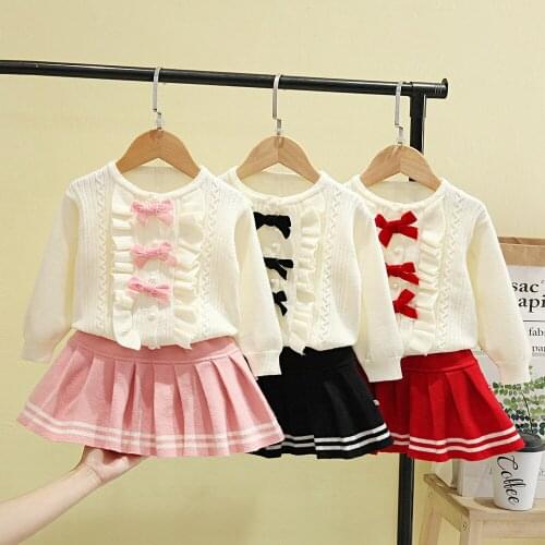 Children Christmas Clothing 202 New Autumn Winter Knitted Dress Rainbow Stripes Sweaters+Skirt Suit For Baby Girl Princess Dress