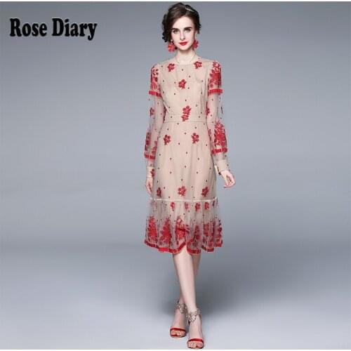 Designer Runway Vintage V Neck High Waist Birthday Party Night Dresses Luxury Flower Embroidery Skater Dress Ball Elbise