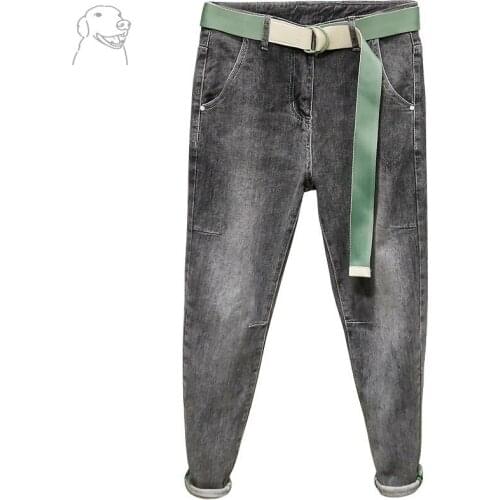 Fashion 2021 Denim Jeans mens summer thin loose trend casual slightly broken smoky gray simple casual feet ankle length pants