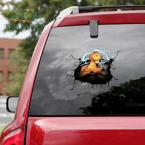 EARLFAMILY 13cm for Demon Slayer Zenitsu Camper Car Stickers Windows Anime Decal Funny Graffiti Refrigerator Campervan Sticker