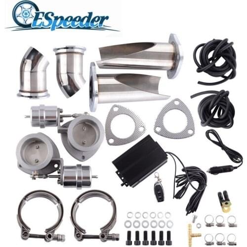 ESPEEDER 3'' Exhaust Cutout Stainless Steel Headers Be Cut Pipe Catback Pair Vacuum Valve Electric Tip Muffler Kit Car Part