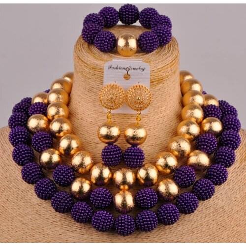 Purple african jewelry set simulated pearl costume necklace nigerian traditional wedding set FZZ79