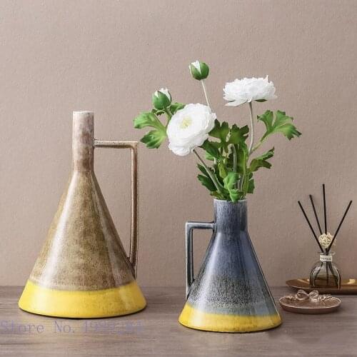 Ceramic Vase Creative Test Tube Handle Flower Arrangement Hydroponics Flower Vase Home Decoration Accessories Decorative Vases