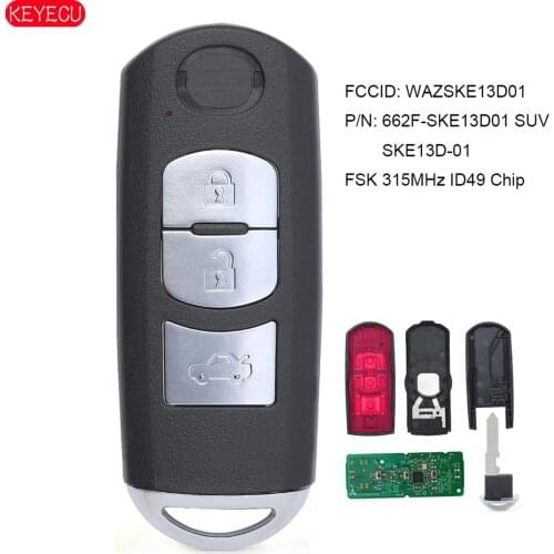 KEYECU Smart Remote Key Fob FSK 315MHz ID49 for Mazda 3 Button Model P/N: 662F-SKE13D01 SUV SKE13D-01