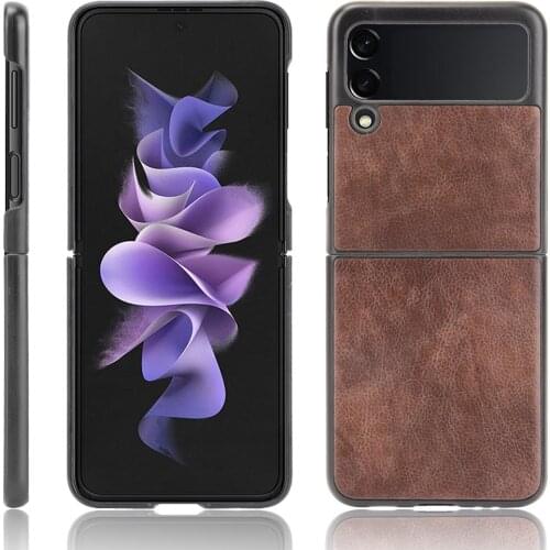 Anti-fingerprint Litchi Leather Case for Samsung Galaxy Z Flip3 5G Flip 3 Drop Protection Phone Cover Coque
