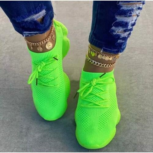 Spring Summer Sneakers Mesh Breathable Casual Female Cosy Fluorescent Green Ladies Big Size 43 Women Shoes and Handbag Flats