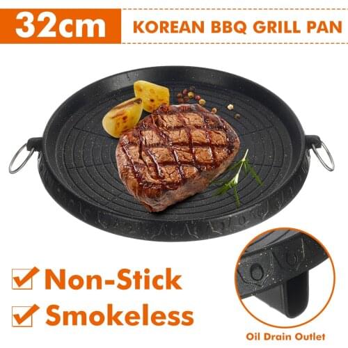 32cm Non-Stick Charcoal Grill Pan Round for Gas Stove Outdoor Picnic Garden Party Beach Korean BBQ Plate Smokeless Aluminum Tray