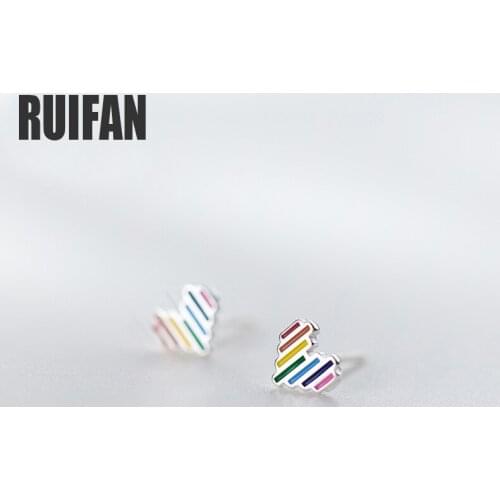 Ruifan Mini Heart Small Earrings for Women Girls Korean Cute Colorful 925 Sterling Silver Stue Earring Trendy Jewelry YEA376