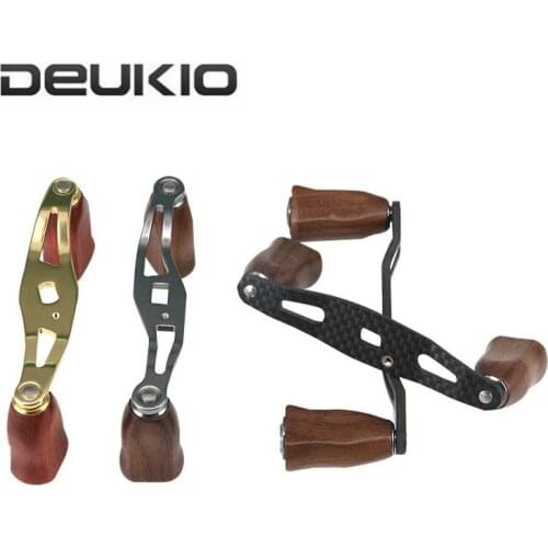 Metal Carbon Fiber Fishing Reel Handle with Wood Knobs Spinning Bait Casting Reel Rocker Arm DIY Fishing Reel Handle Replacement