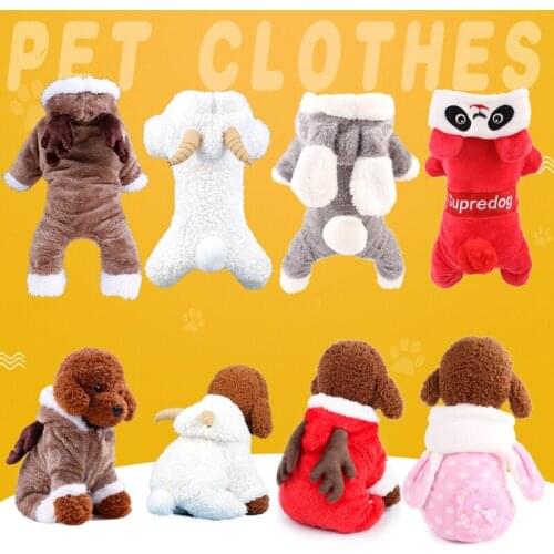 Cute Fleece Dog Clothes Winter Dogs Jumpsuit Clothing Four Legs Warm Pet Coat Pajamas Chihuahua Small Puppy Christmas Clothes